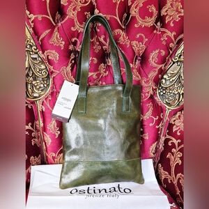 OSTINATO green leather tote bag, handcrafted Firenze Italy.